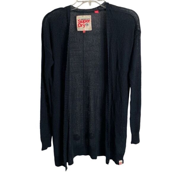Superdry Womens Cardigan 2XS Navy Blue Fine Knit Open Front Twee Dark Anime - Picture 1 of 6